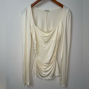 Intimately Free People Ivory Ruched Cowl Neck Top Thumbhole Sleeves Size S
